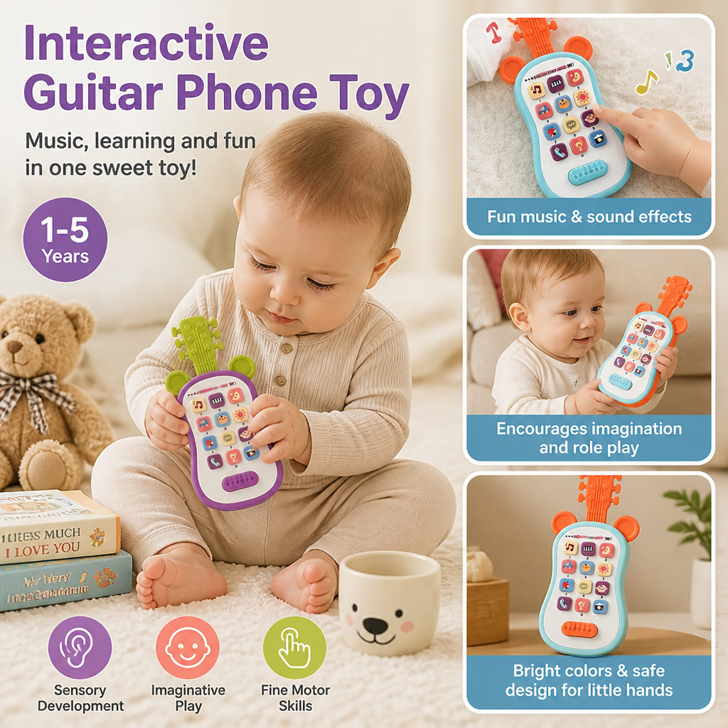 Interactive Guitar Phone Toy with Music Sounds for Babies and Toddlers