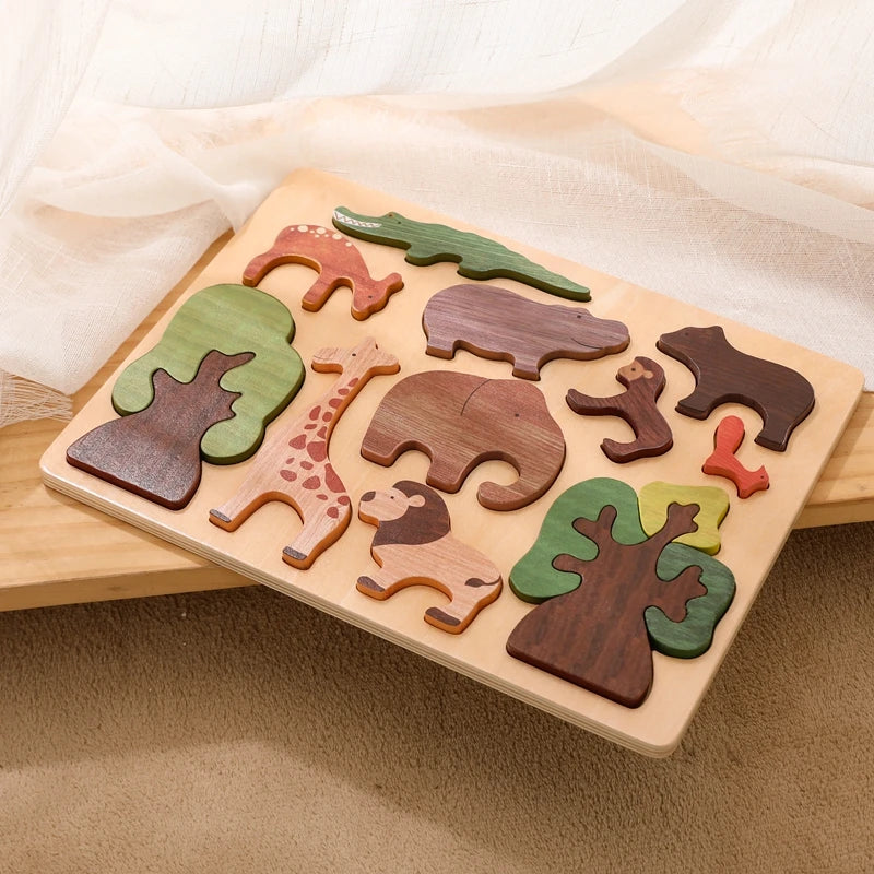 3D Wooden Forest Animals Puzzle Board Montessori Educational Toy