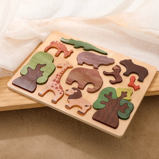 3D Wooden Forest Animals Puzzle Board Montessori Educational Toy