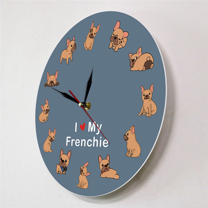 French Bulldog Printed Wall Clock Backlight Pet Shop Dog Breed Decor I Love My Frenchie Puppy Silent Non-ticking Clock