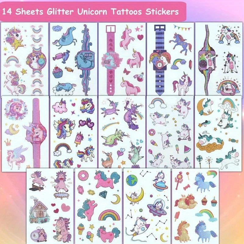 Glitter Unicorn Temporary Tattoos for Kids 14-Pack