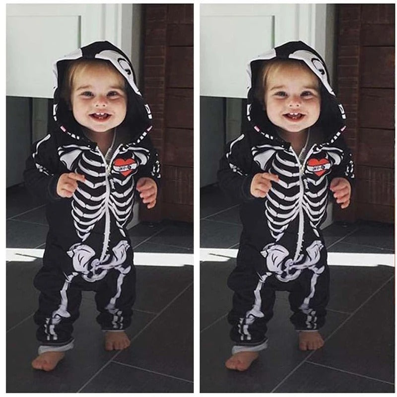 Baby Skull Print Halloween Romper