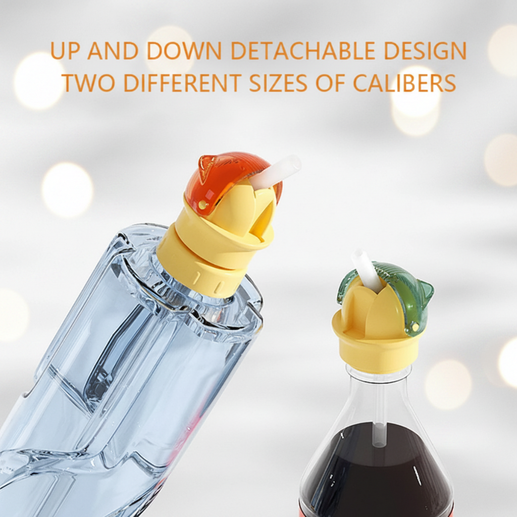 Side view of reusable bottle cap for kids designed for school and travel