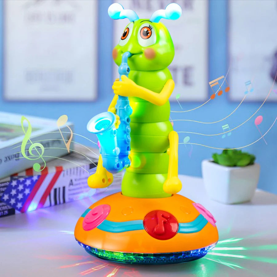 Electric Caterpillar Saxophone Toy for Kids with Dancing Motion and LED Lights
