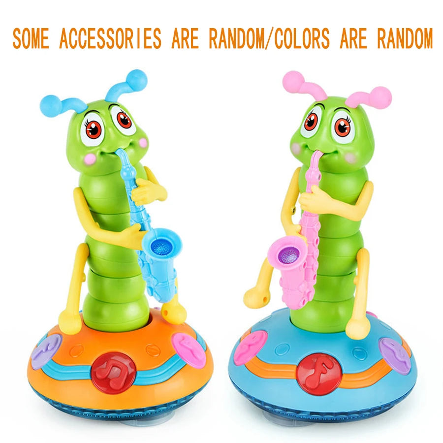 Electric Caterpillar Saxophone Toy for Kids with Dancing Motion and LED Lights
