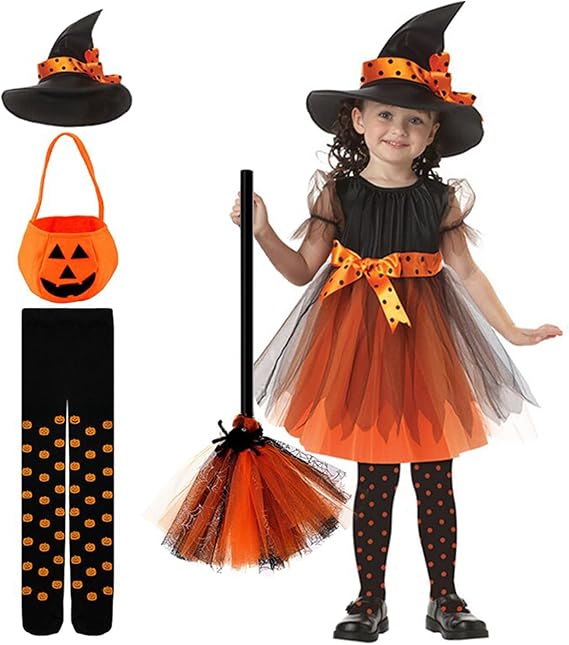 Girls Pumpkin Witch Halloween Princess Dress