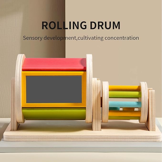 Wooden Montessori Sensory Drum Colors and Shapes Toy