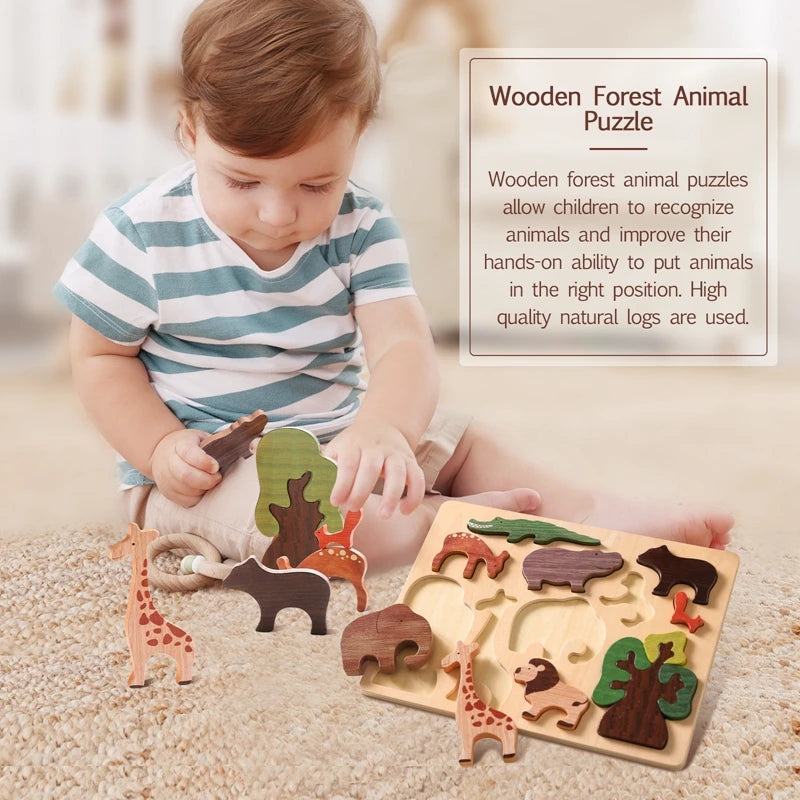 3D Wooden Forest Animals Puzzle Board Montessori Educational Toy