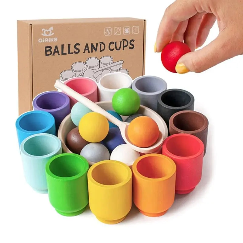 Montessori Wooden Ball and Cup Sorting Toy for Kids