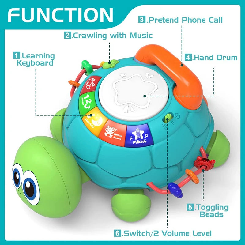 Musical Crawling Turtle Baby Toy with Lights and Sounds