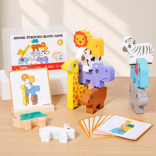 Wooden Animal Stacking Block Puzzle Montessori Fine Motor Toy