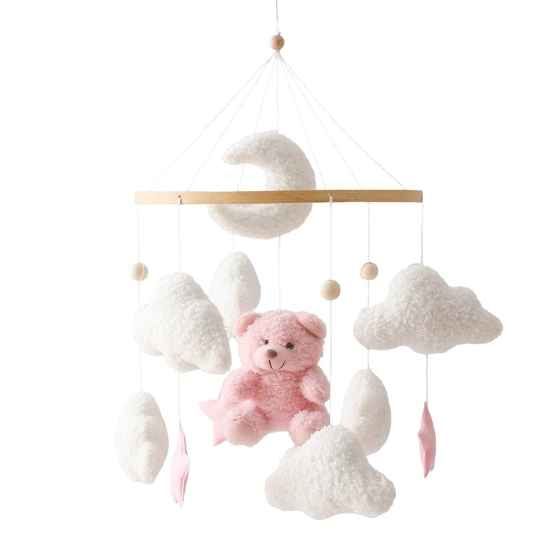 Wooden Bear Crib Mobile with Soft Felt Rattle and Music Box