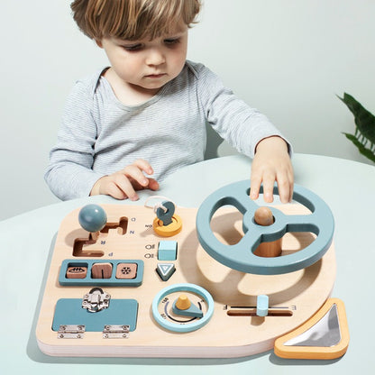 Montessori Busy Board Toys Simulated Driving Experience Car Steering Wheel Wooden Educational Toys For Children