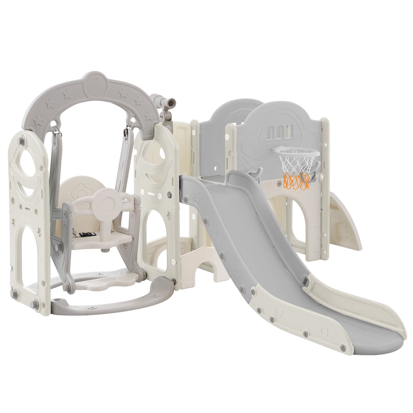 Toddler Slide and Swing Set 7 in 1, Kids Playground Climber Slide Playset with Basketball Hoop Freestanding  Combination