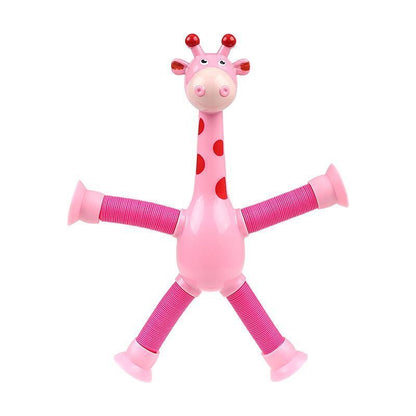 DIY  Telescopic Pop Tube Giraffe Sensory Toys Kids Stress Relief Games Early Education Suction Cup Giraffe Playing Gifts