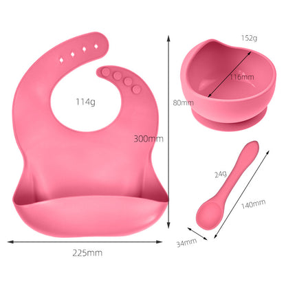 Silicone tableware set baby saliva pocket complementary food bowl children's silicone bib 3-piece set