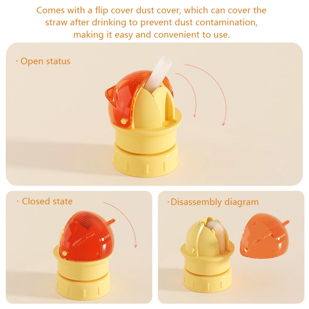 Child-friendly bottle cap with straw highlighting practical travel design