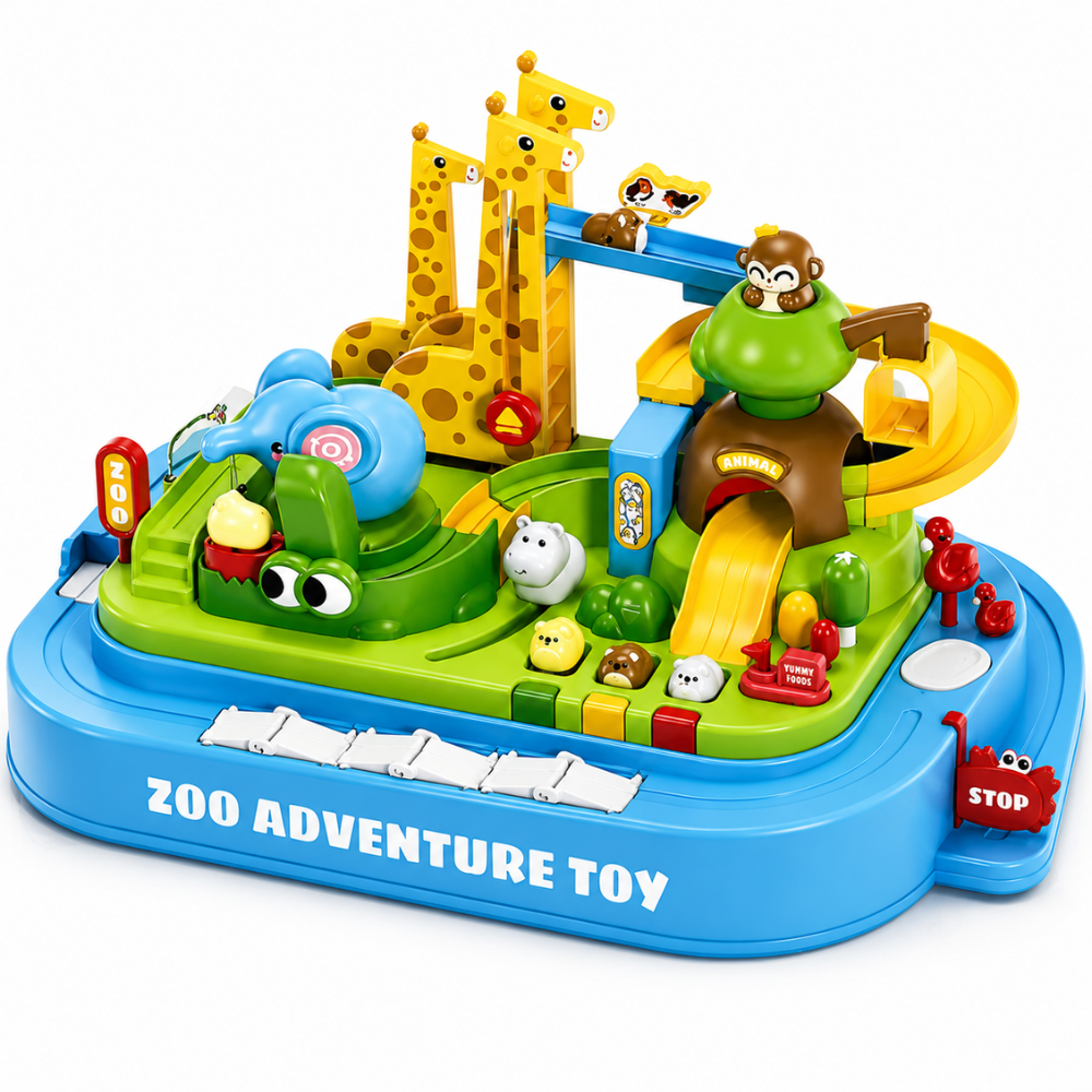 Zoo track toy with lights and sounds on a colourful animal-themed track