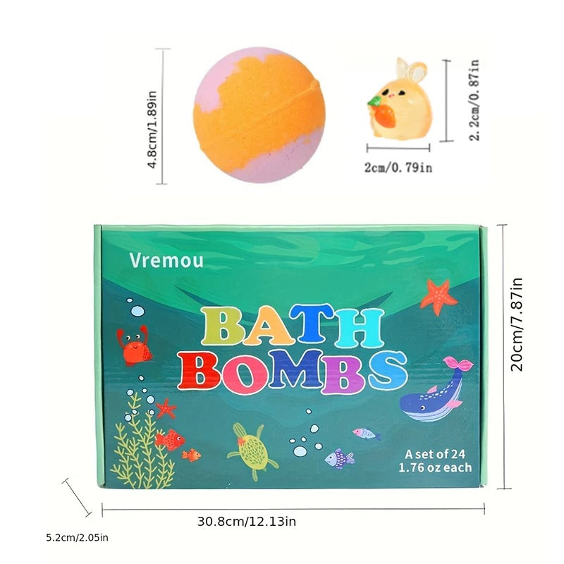 24-Pieces Surprise Bath Bombs for Kids Aged 3+ with Hidden Animal Toys