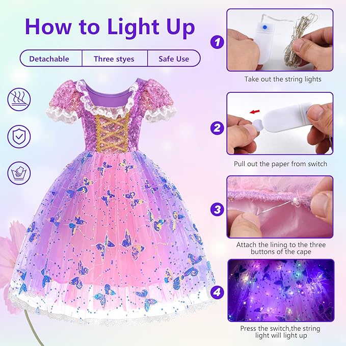 Girls Rapunzel LED Light-Up Princess Dress