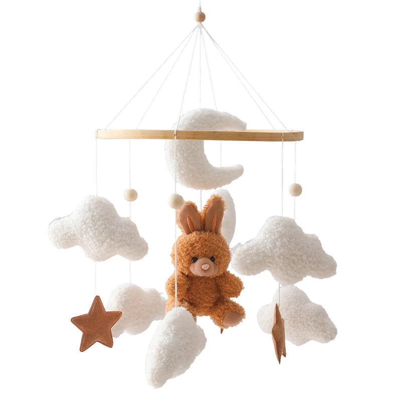 Wooden Bear Crib Mobile with Soft Felt Rattle and Music Box