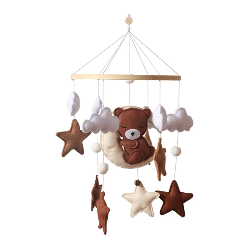 Wooden Bear Crib Mobile with Soft Felt Rattle and Music Box