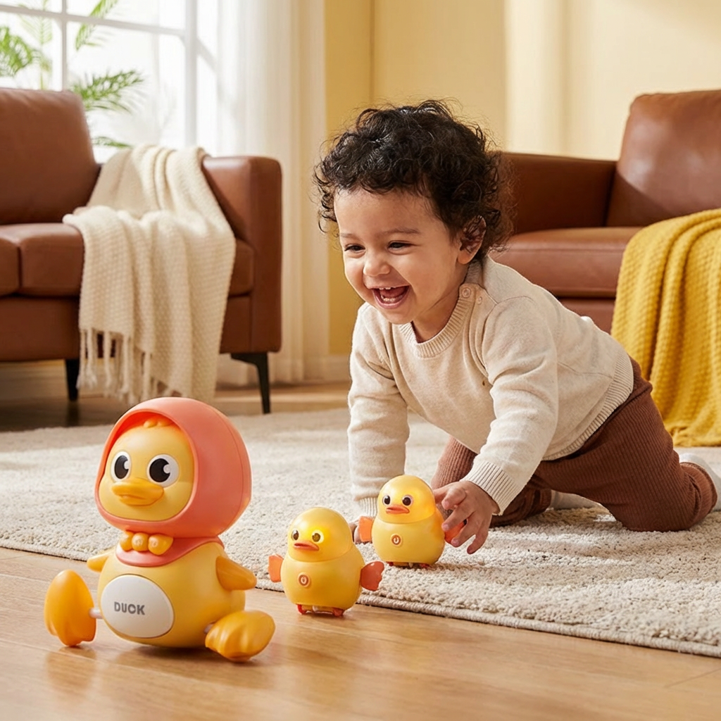 Soothing Musical Magnetic Duck Family Toy for Babies Crawling Development
