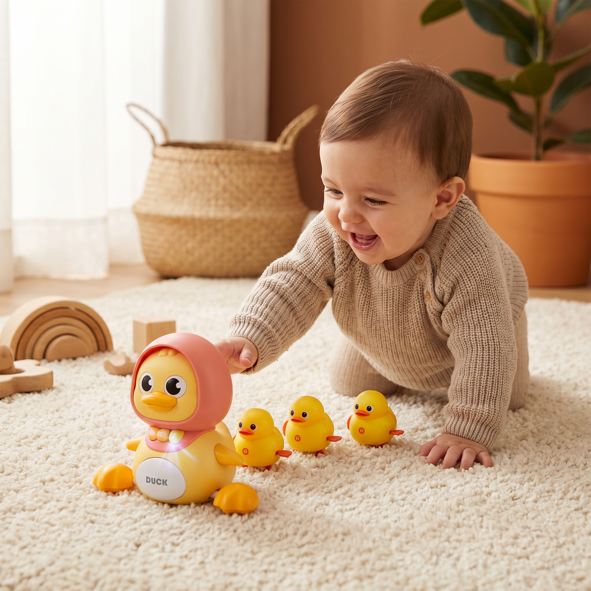 Soothing Musical Magnetic Duck Family Toy for Babies Crawling Development