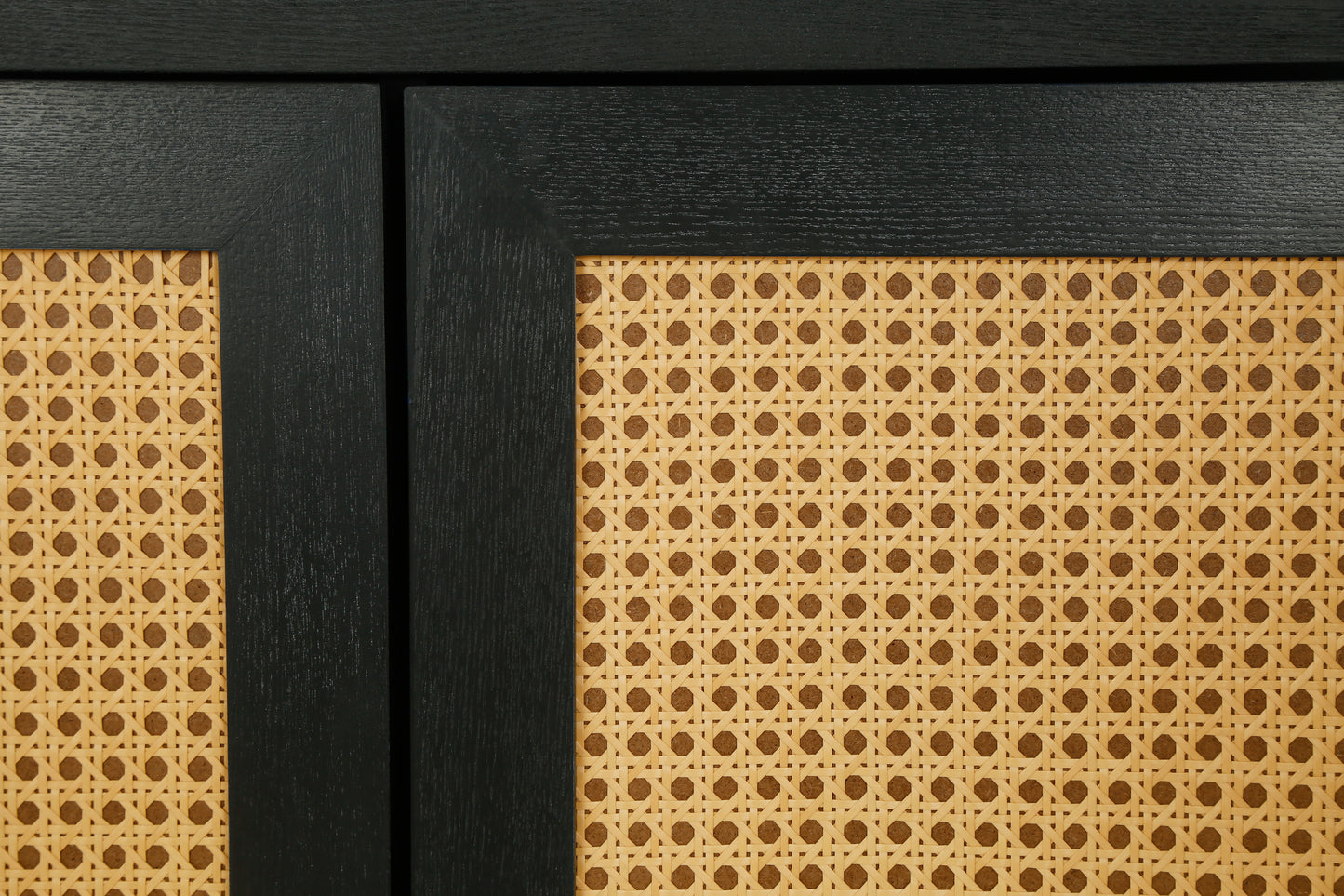 Handcrafted Premium Grain Panels Rattan Sideboard Buffer Cabinet Accent Storage Cabinet With 4 Rattan Doors BLACK