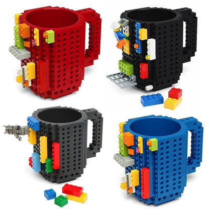 350ml Creative Lego Coffee Mugs silicone stainless steel Travel Kids Adult Cutlery Drink Dinnerware Set for Child