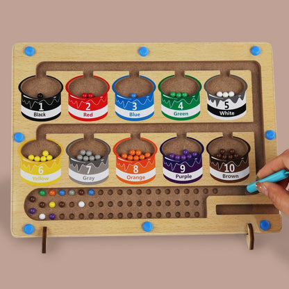 Educational wooden handcraft magnetic beads toys interactive baby learn color maze board early development sorting games