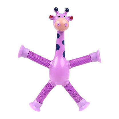 DIY  Telescopic Pop Tube Giraffe Sensory Toys Kids Stress Relief Games Early Education Suction Cup Giraffe Playing Gifts