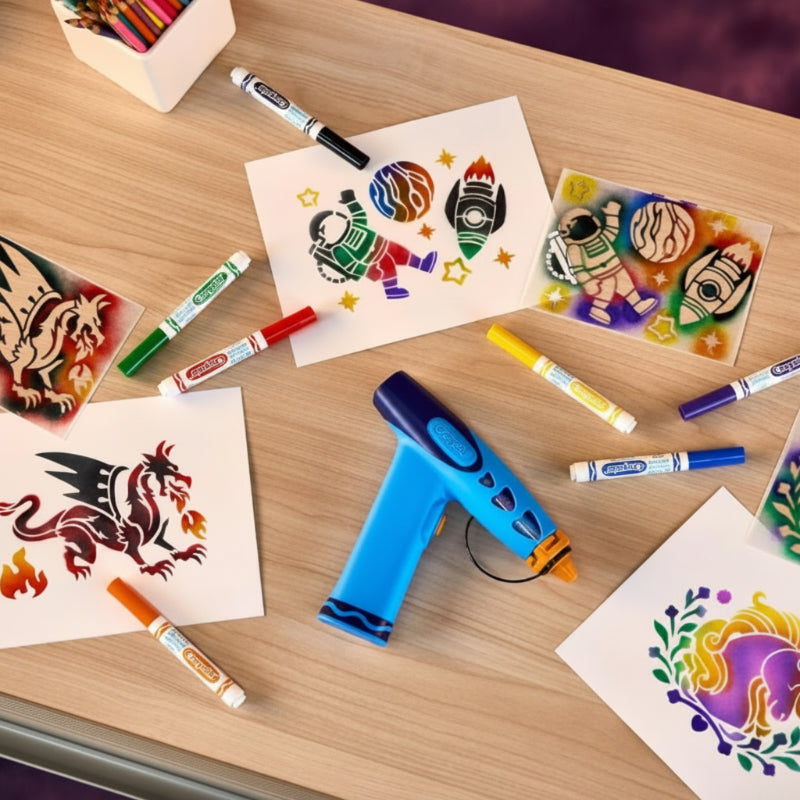 Kids spray gun marker set with assorted colourful markers for creative play