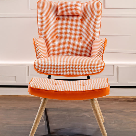 35.5 inch Rocking Chair Soft Houndstooth Fabric Leather Fabric Rocking Chair  (orange)