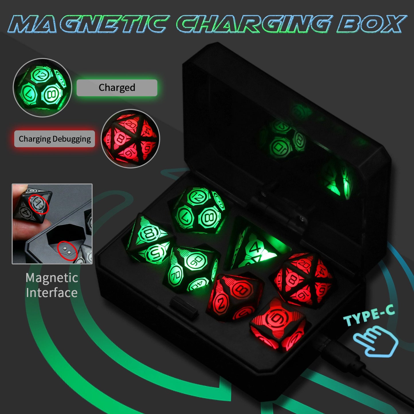 DND Light Up Dungeons and Dragons 7pcs Per Set Board Game Dice Pixels The Rechargeable Electronic LED Dice