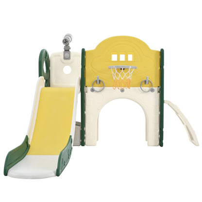 Kids Slide Playset Structure 7 in 1, Freestanding Spaceship Set with Slide, Arch Tunnel Yellow + HDPE