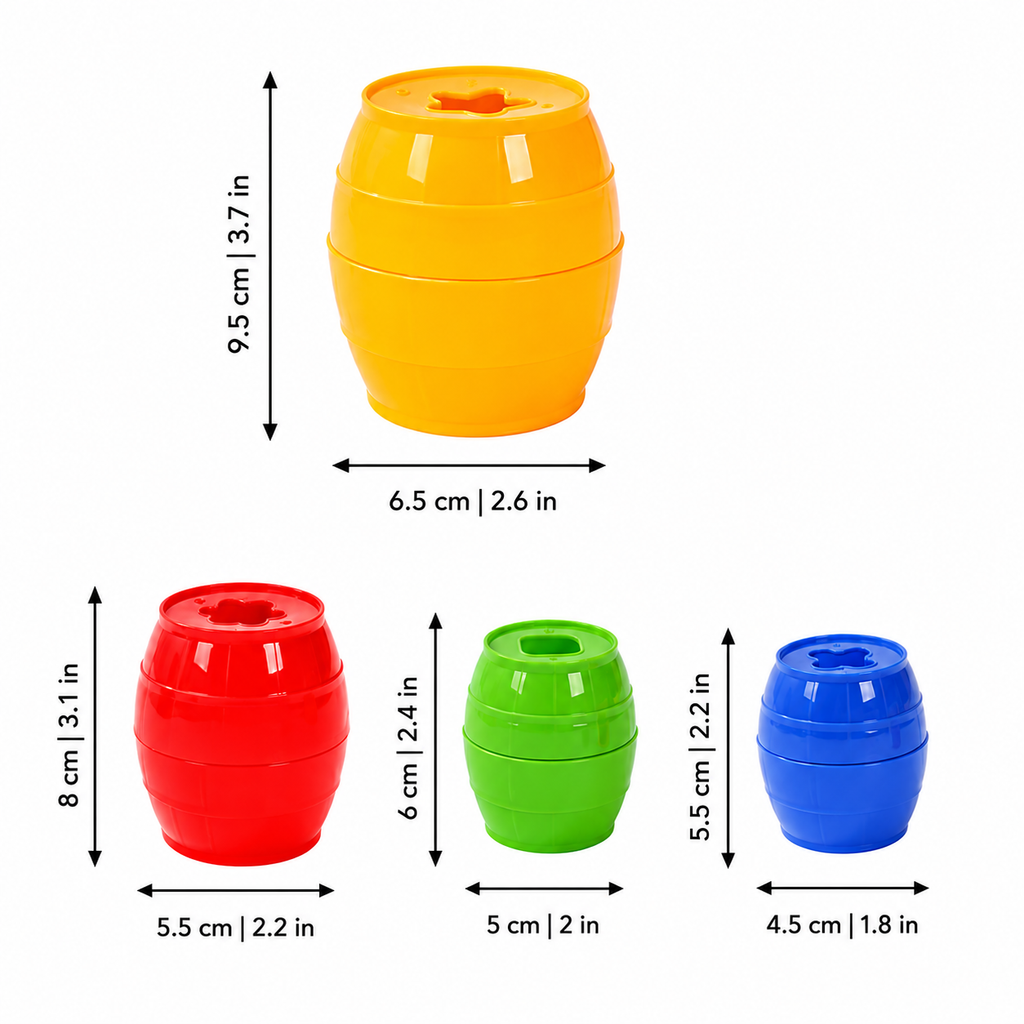 Childrens Montessori stacking toy with colour sorting blocks arranged on a base
