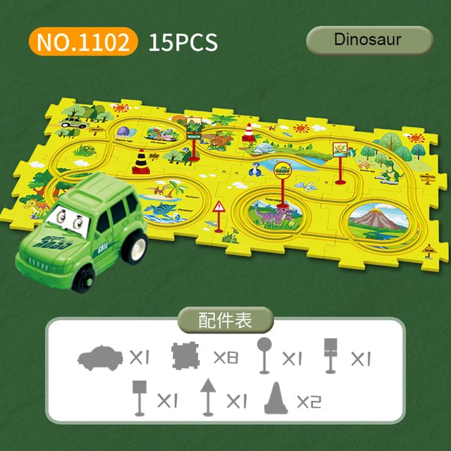 Dinosaur Track Vehicle Toy Parent-child Interactive Assembly Puzzles Educational DIY Road Race Car Set Slot Rail Toys For Kids