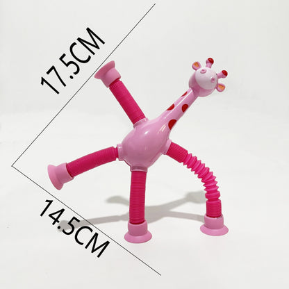 DIY  Telescopic Pop Tube Giraffe Sensory Toys Kids Stress Relief Games Early Education Suction Cup Giraffe Playing Gifts