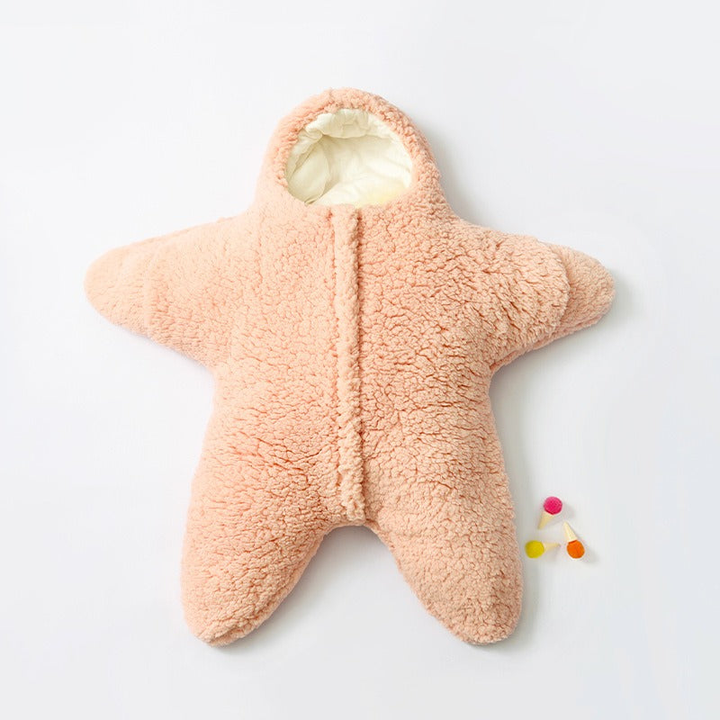 Baby hugged by starfish, lamb plush split leg sleeping bag with cotton clip, thick and warm baby sleeping bag, anti kick quilt,