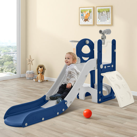 Freestanding Spaceship Set with Slide, Telescope and Basketball Hoop, Golf Holes for Toddlers, Kids Climbers Playground