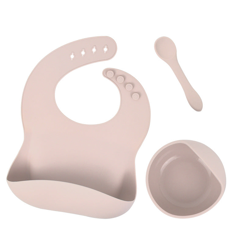 Silicone tableware set baby saliva pocket complementary food bowl children's silicone bib 3-piece set