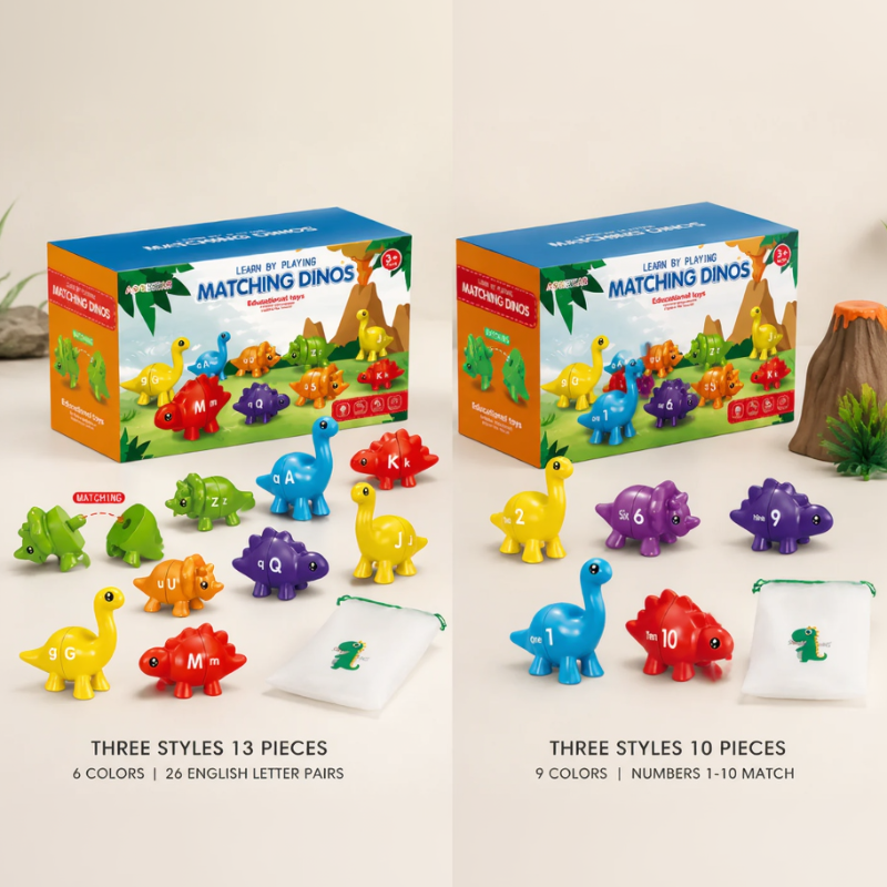 Colourful dinosaur matching toy pieces for early learning play
