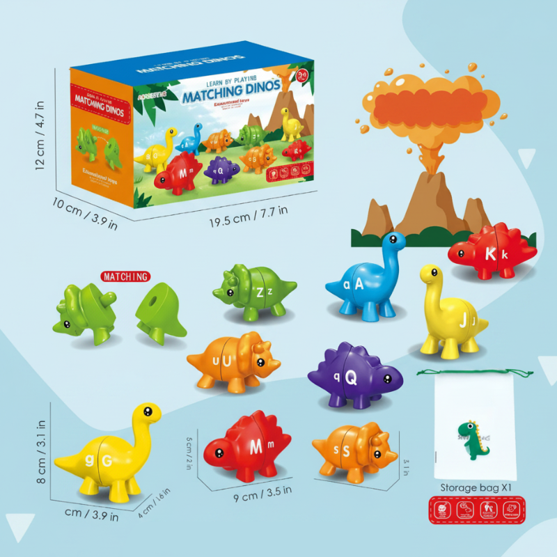 Children's educational dinosaur toy with letters, numbers and shapes