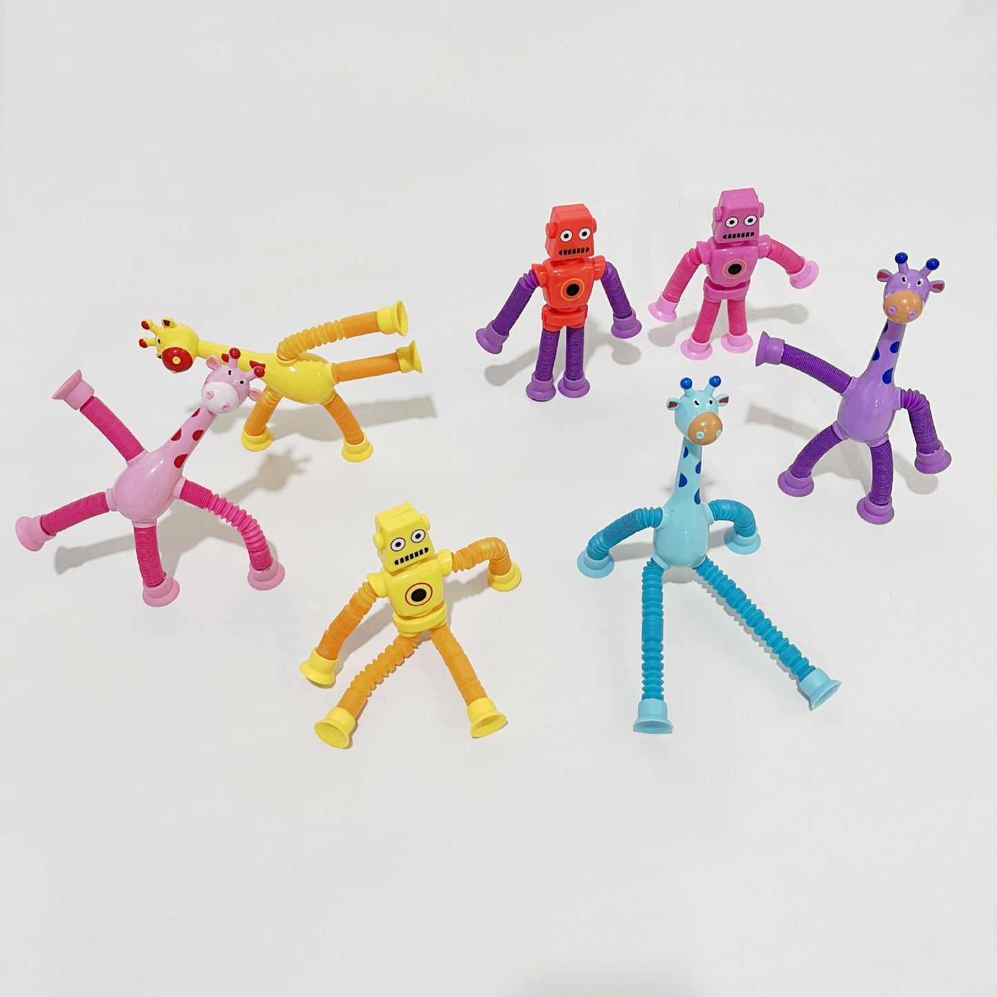 DIY  Telescopic Pop Tube Giraffe Sensory Toys Kids Stress Relief Games Early Education Suction Cup Giraffe Playing Gifts