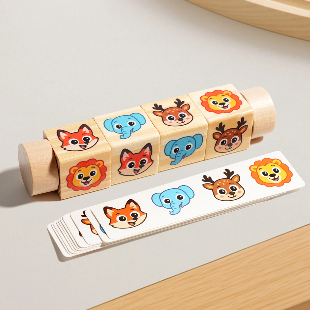 Fun wooden rotating puzzle blocks for problem solving and creative play