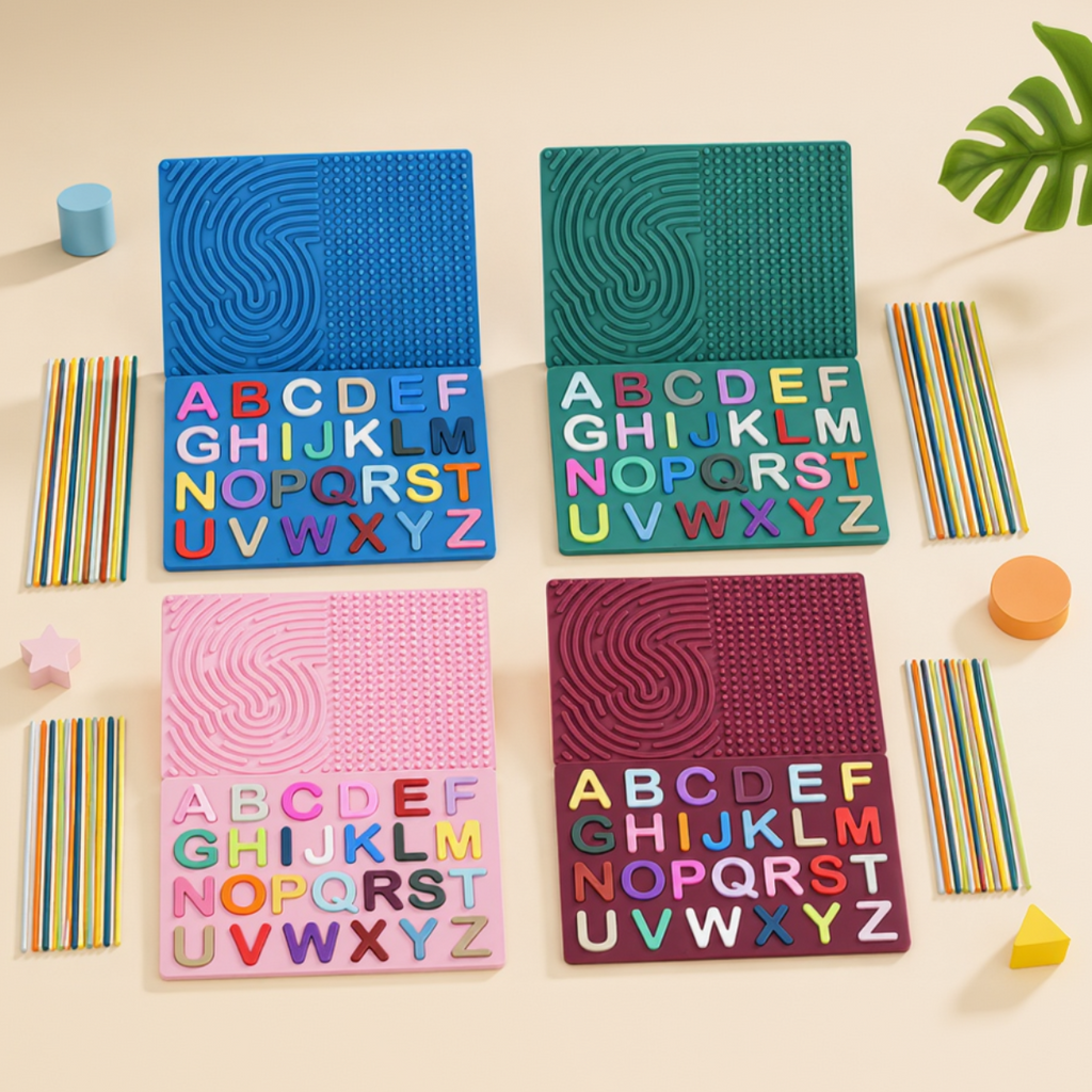 Silicone alphabet activity board with raised letters for sensory learning