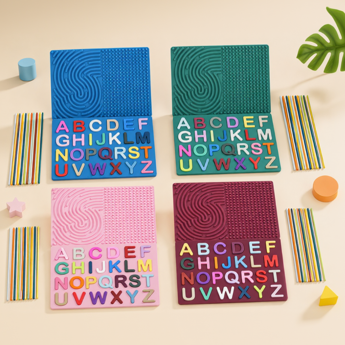 Silicone alphabet activity board with raised letters for sensory learning