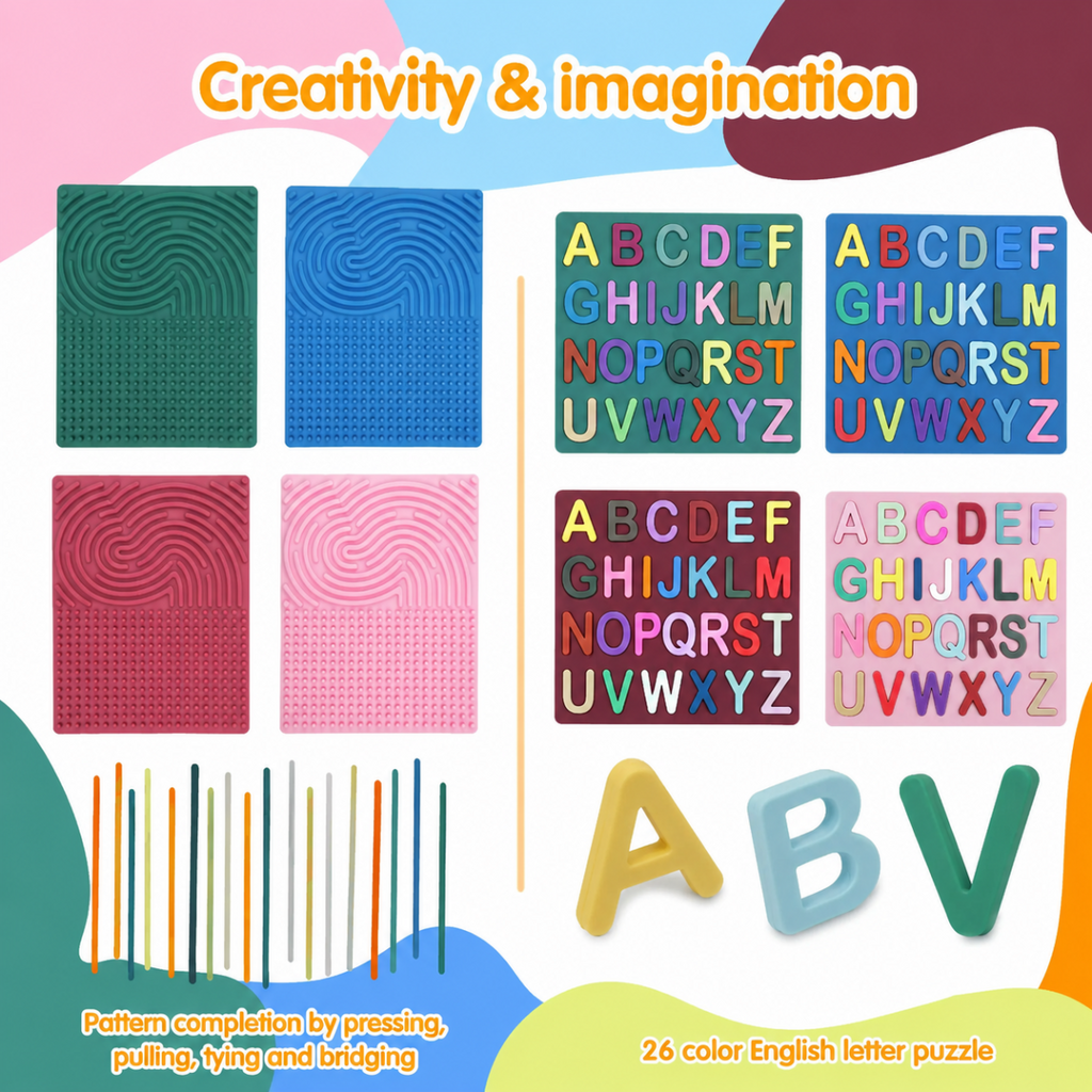 Portable silicone alphabet activity board for quiet play