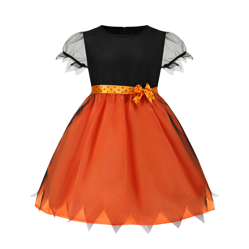 Girls Pumpkin Witch Halloween Princess Dress